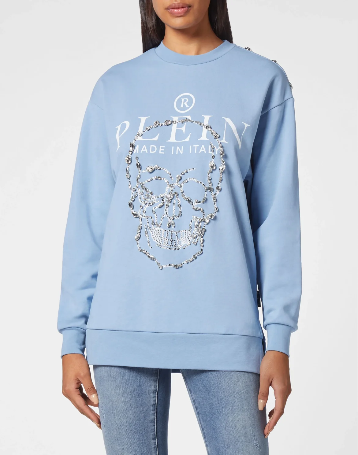 Sweatshirt LS Crystal Skull with Crystals, цвет: Голубой
