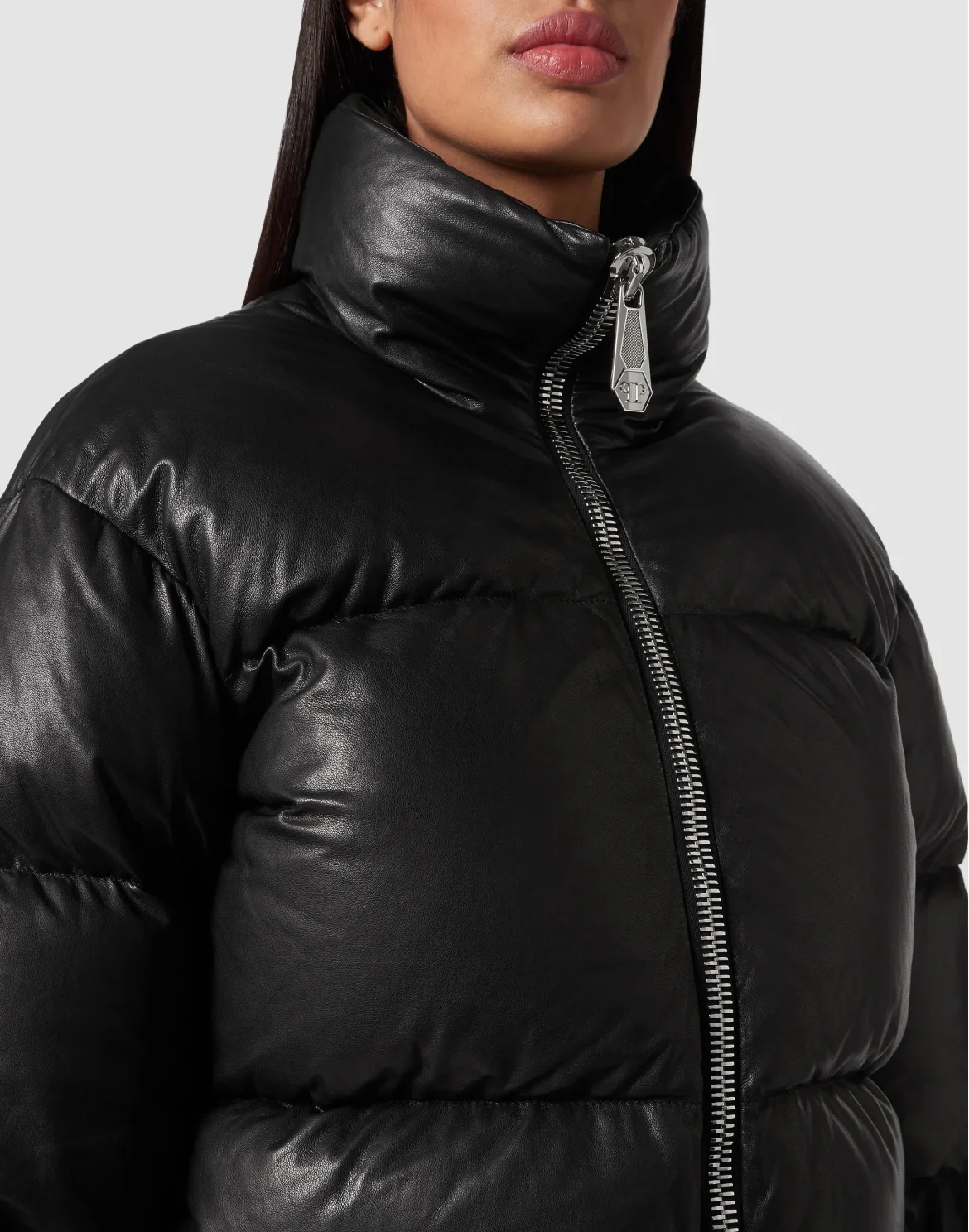 Leather Down Jacket, цвет: Черный