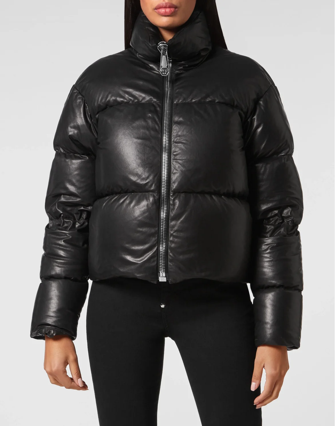 Leather Down Jacket, цвет: Черный