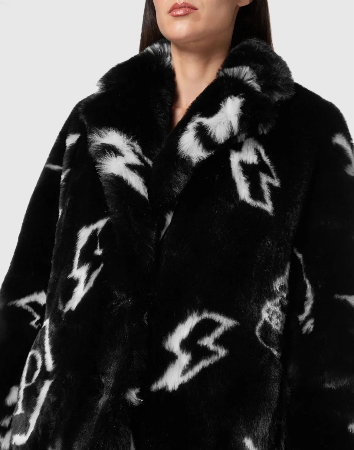 Eco fur Long Coat Monogram, цвет: Черный