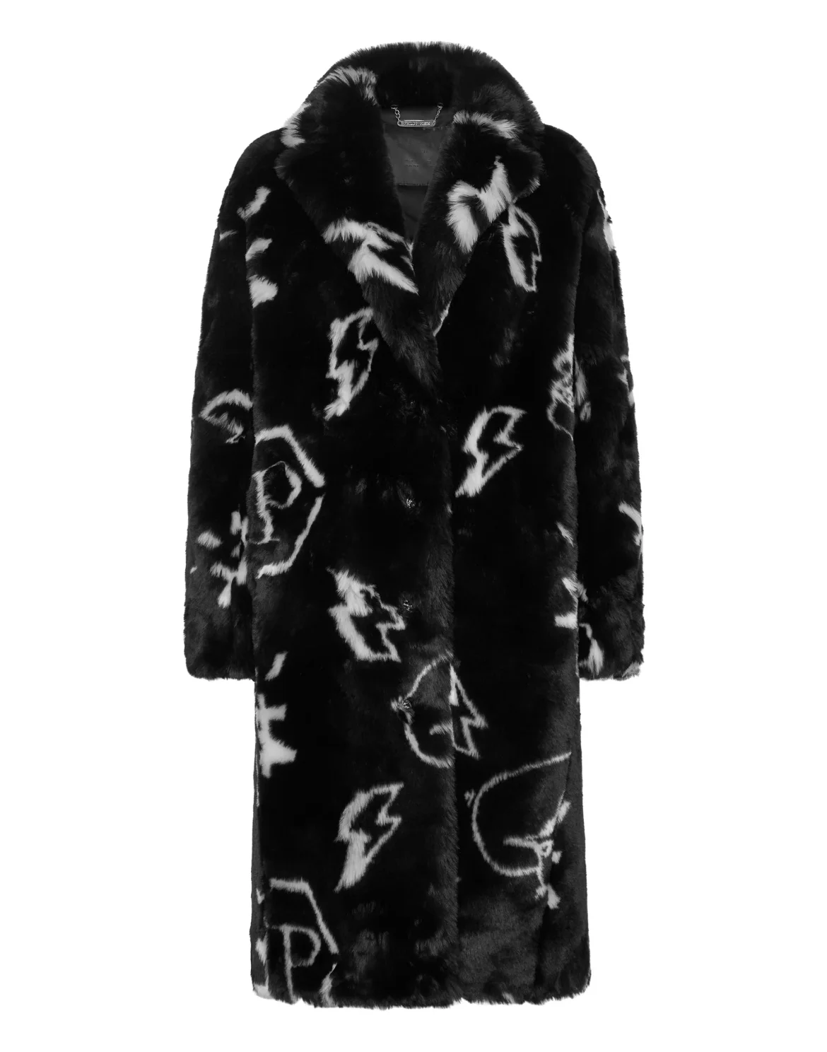 Eco fur Long Coat Monogram, цвет: Черный