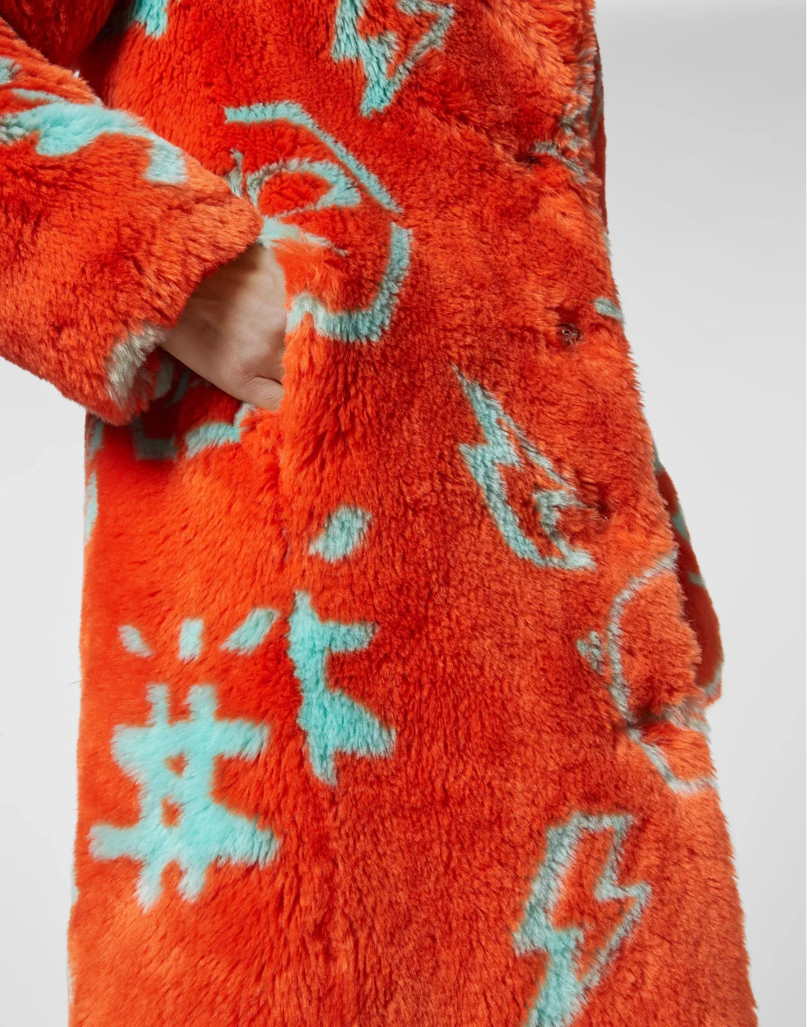 Eco fur Long Coat Monogram, цвет: Оранжевый