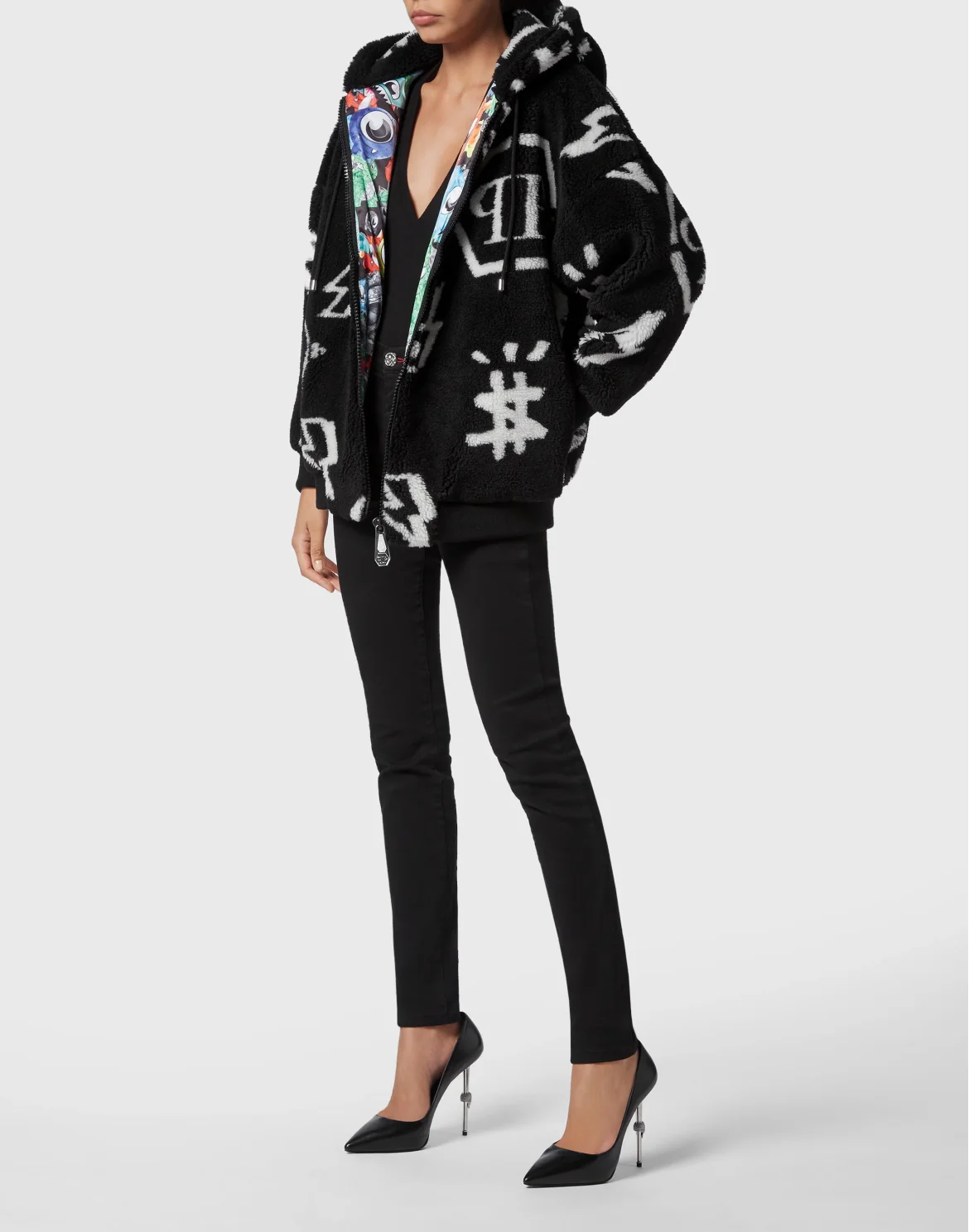 Eco fur Bomber Monogram, цвет: Черный