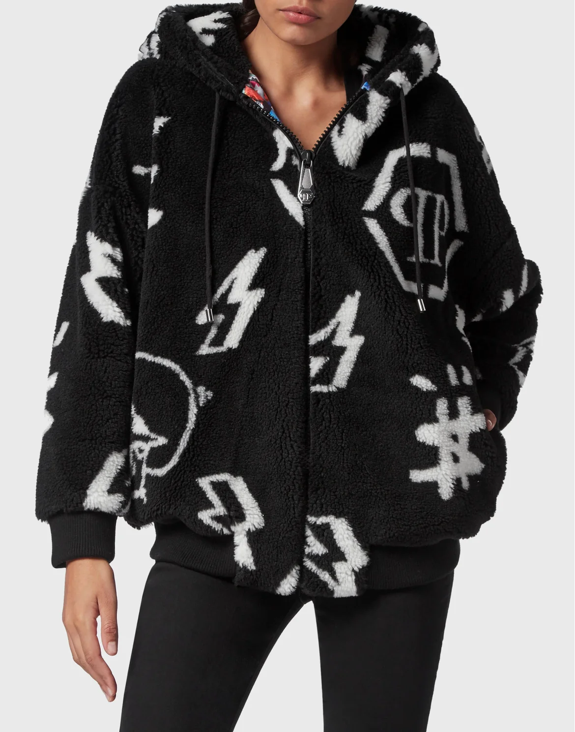 Eco fur Bomber Monogram, цвет: Черный