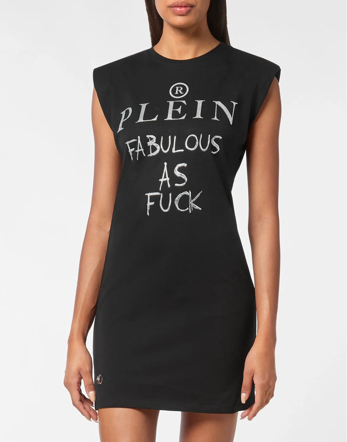 Sleeveless Short Dress with Crystals, цвет: Черный