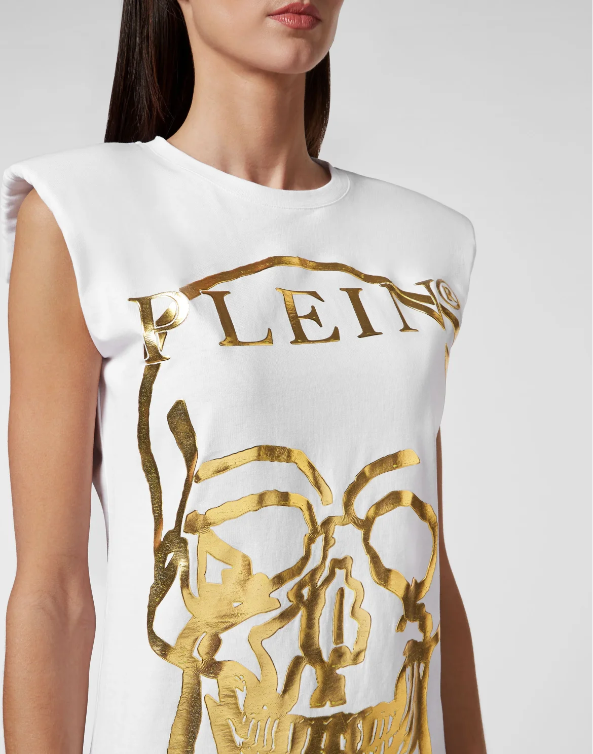 Sleeveless short dress Skull and Plein with Crystals, цвет: Белый