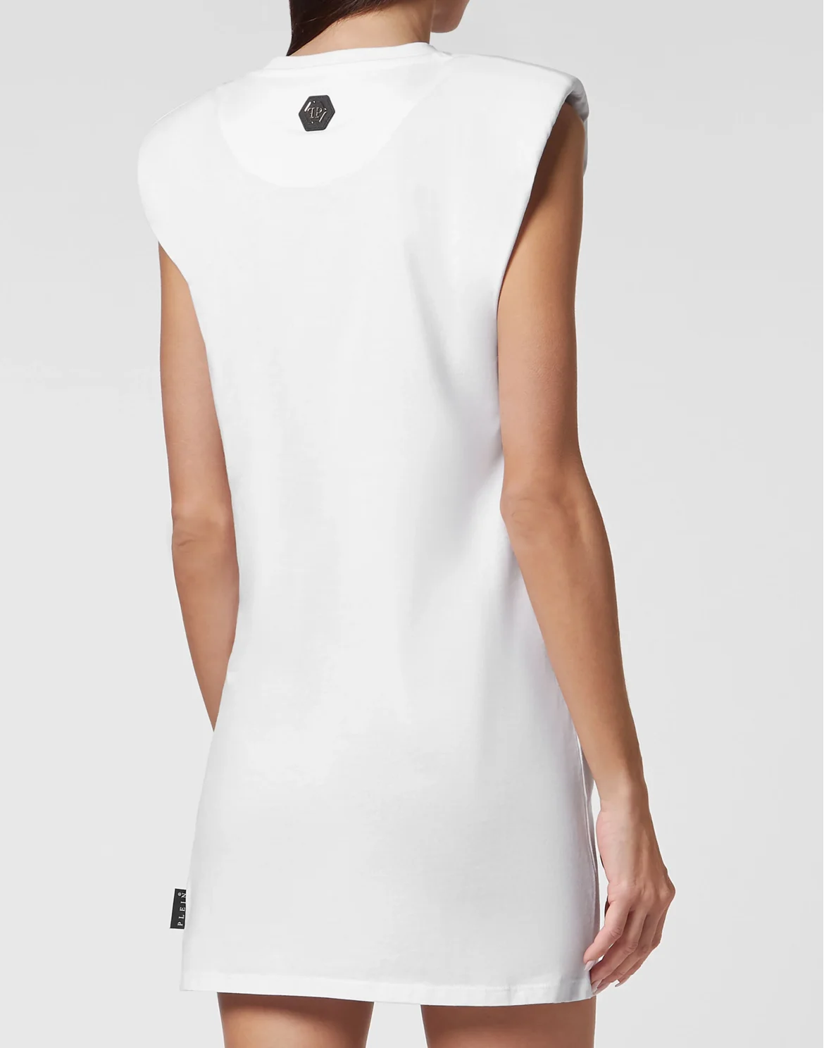 Sleeveless short dress Skull and Plein with Crystals, цвет: Белый