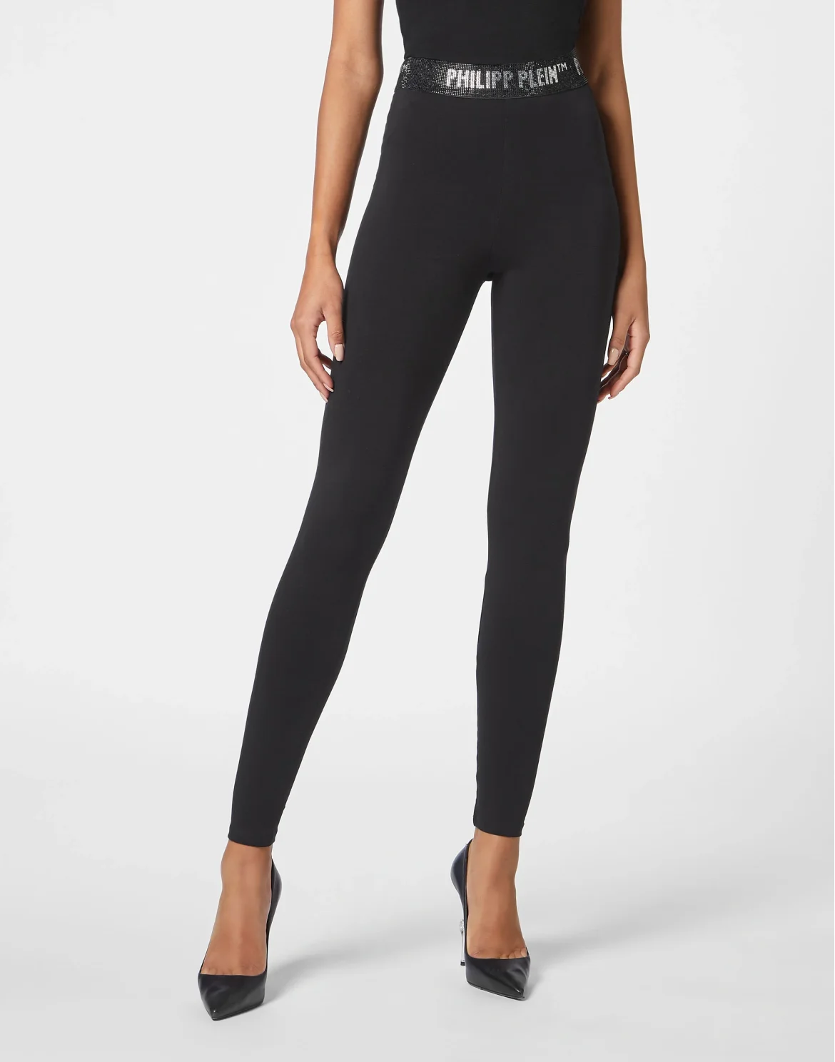 High Waist Leggings  with Crystals, цвет: Черный
