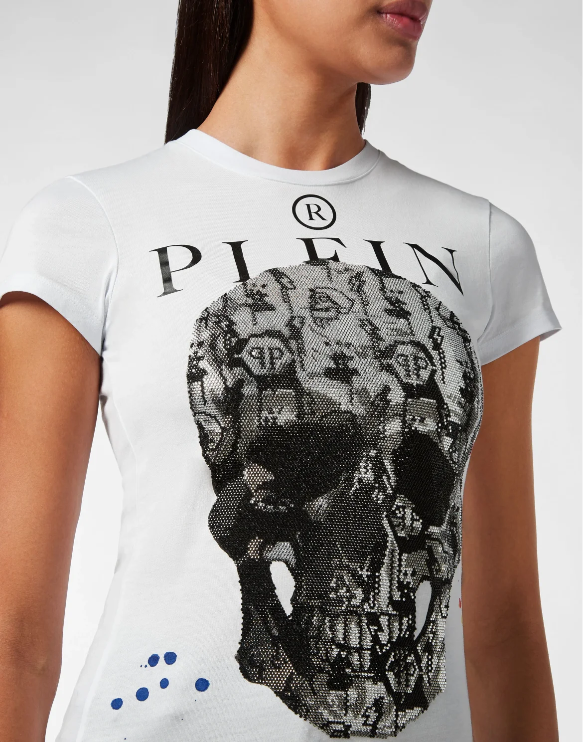 T-shirt Sexy Pure fit Skull and Plein with Crystals, цвет: Белый
