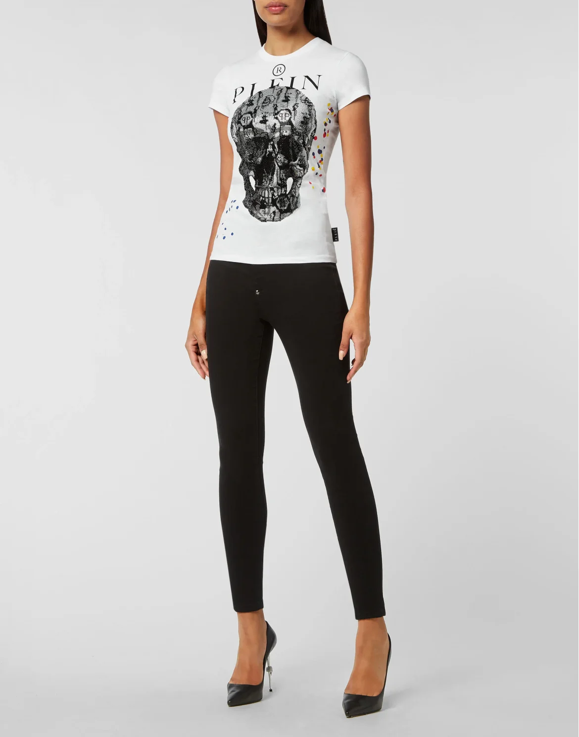 T-shirt Sexy Pure fit Skull and Plein with Crystals, цвет: Белый