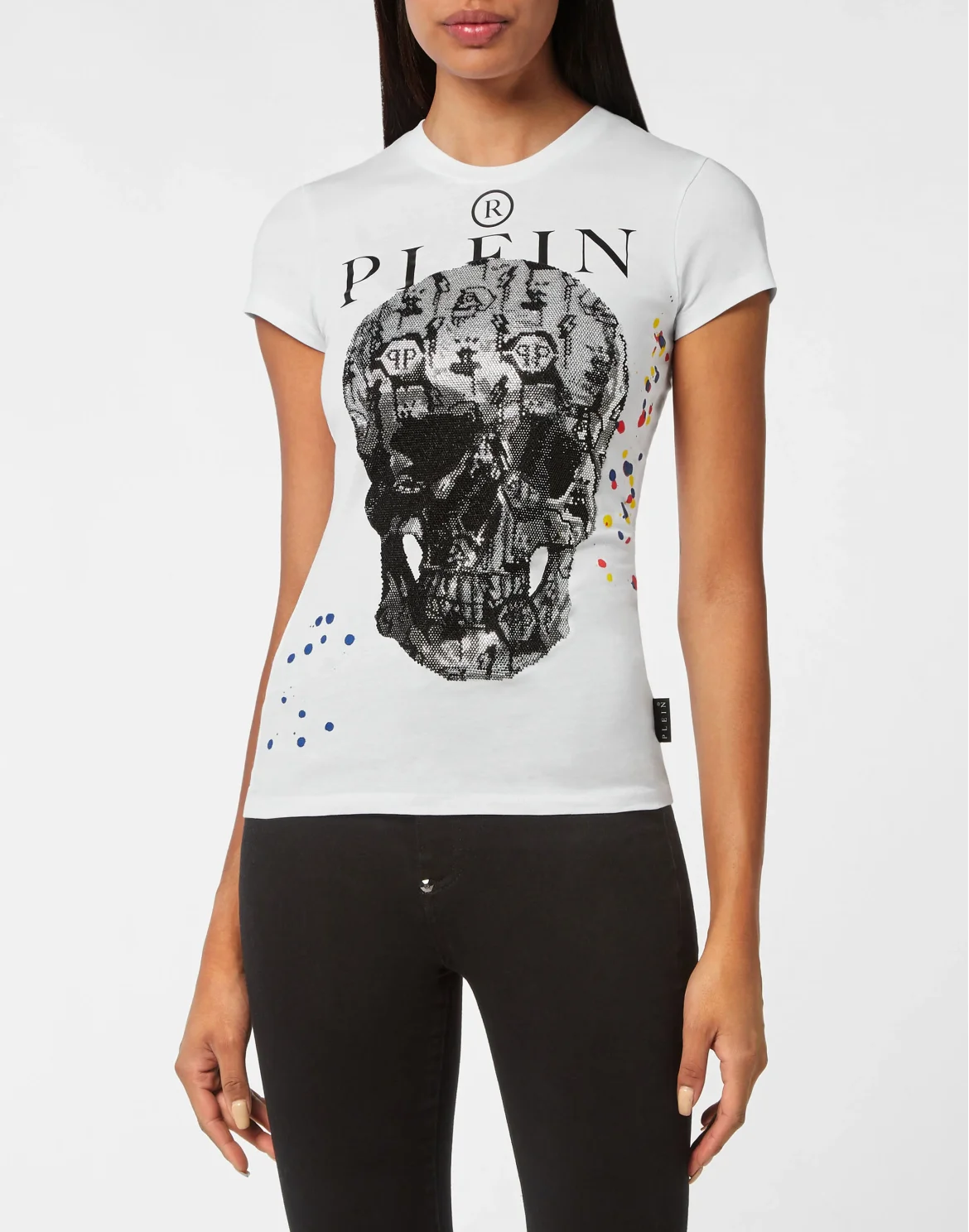T-shirt Sexy Pure fit Skull and Plein with Crystals, цвет: Белый