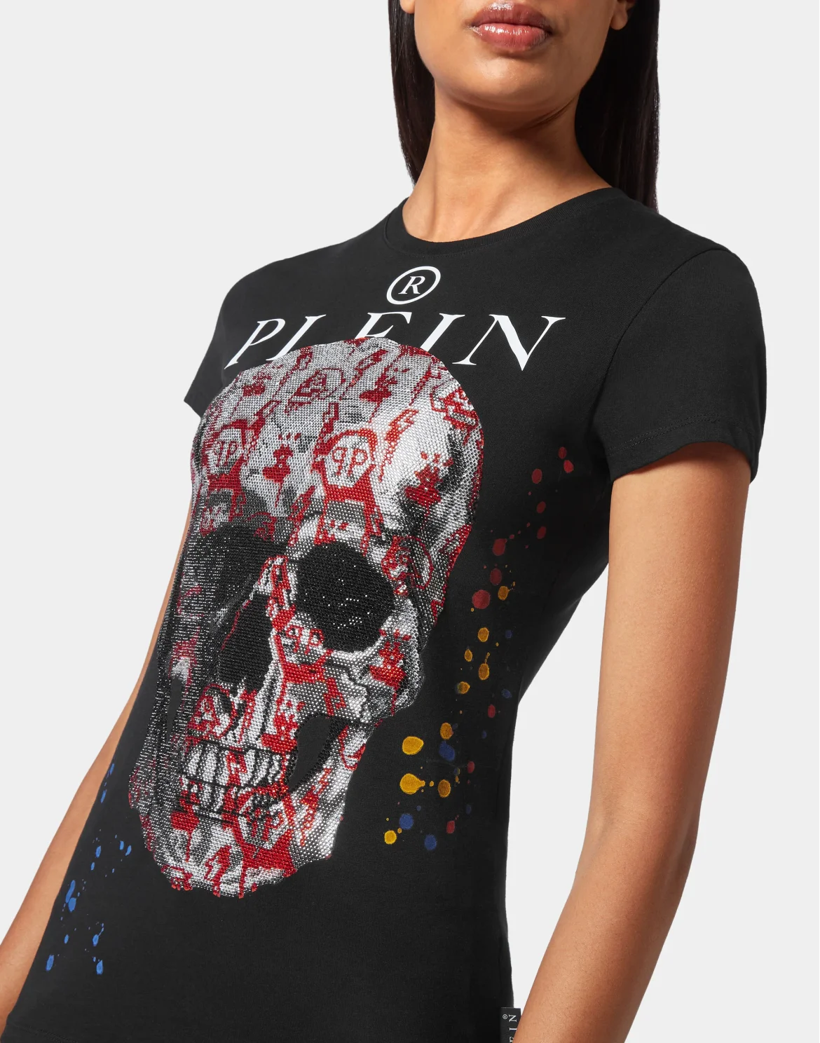 T-shirt Sexy Pure fit Skull and Plein with Crystals, цвет: Черный