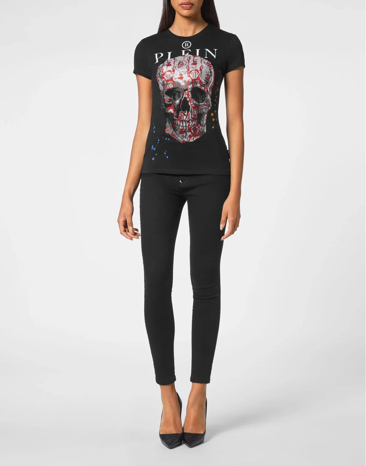 T-shirt Sexy Pure fit Skull and Plein with Crystals, цвет: Черный