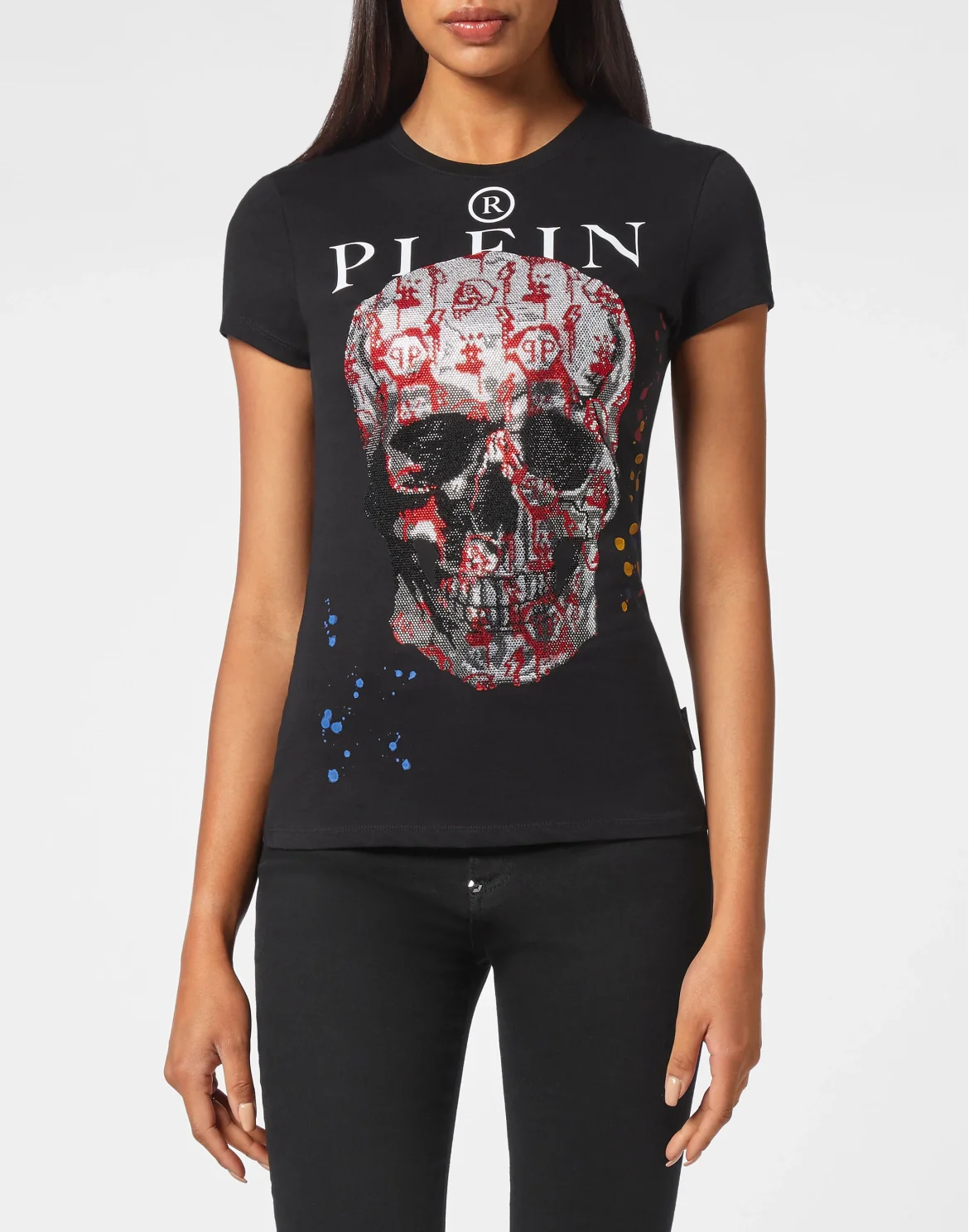 T-shirt Sexy Pure fit Skull and Plein with Crystals, цвет: Черный