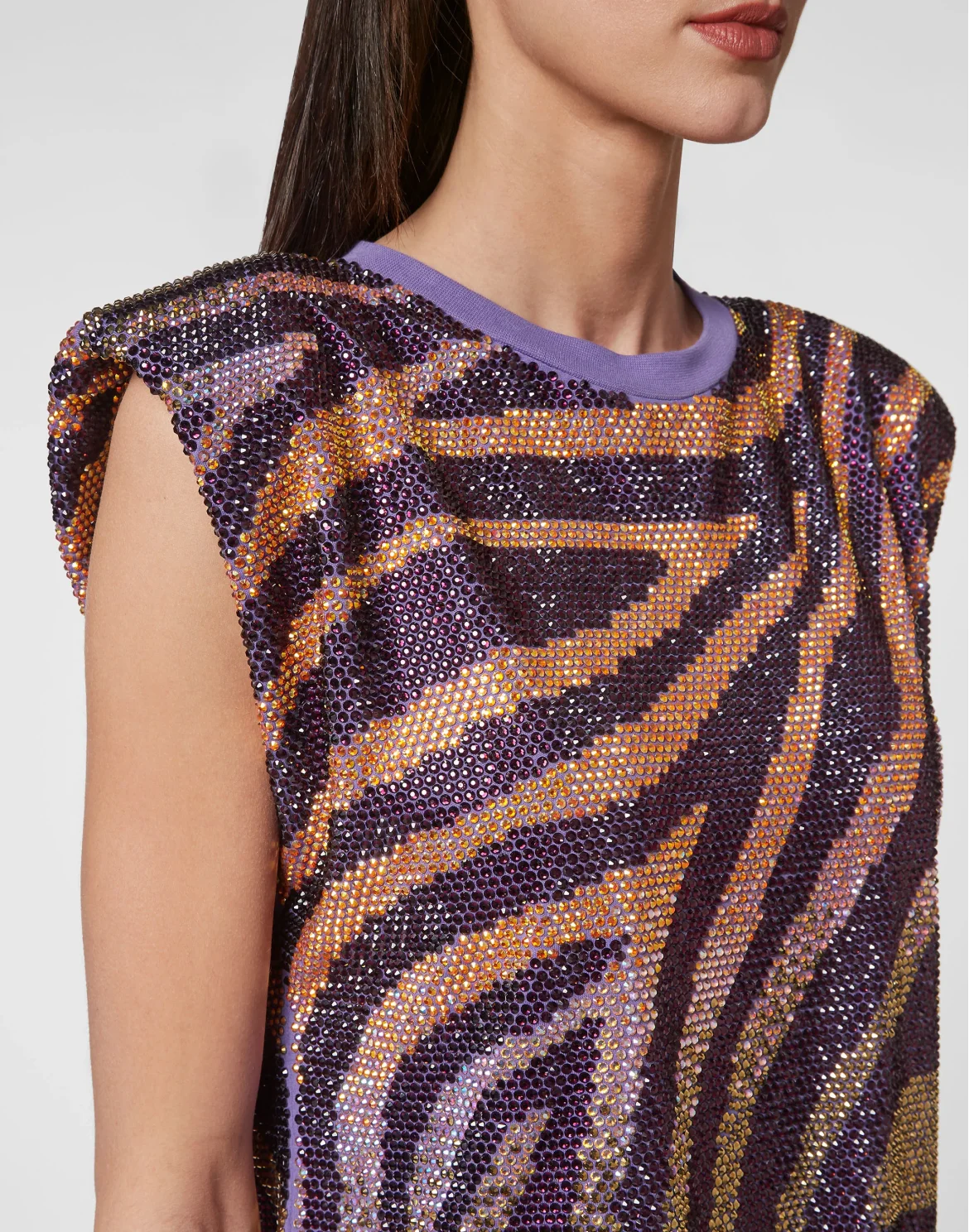 Sleeveless T-shirt with Crystals, цвет: Фиолетовый