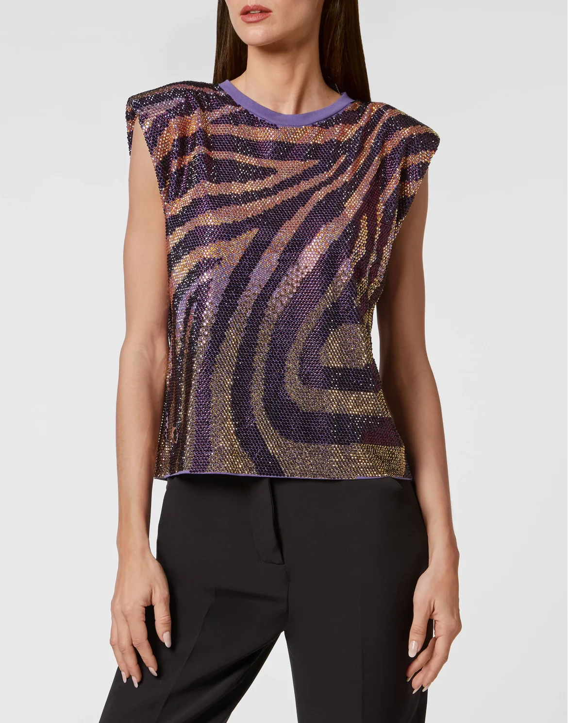 Sleeveless T-shirt with Crystals, цвет: Фиолетовый