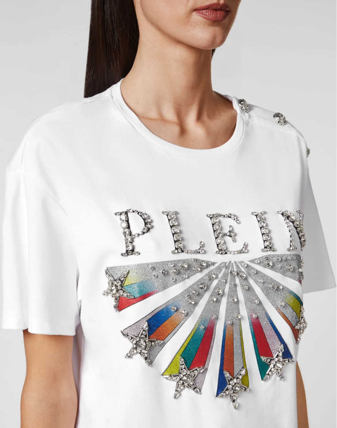 T-shirt Round Neck Man fit Plein Star with Crystals, цвет: Белый