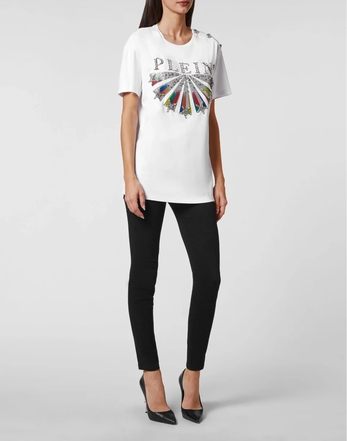 T-shirt Round Neck Man fit Plein Star with Crystals, цвет: Белый