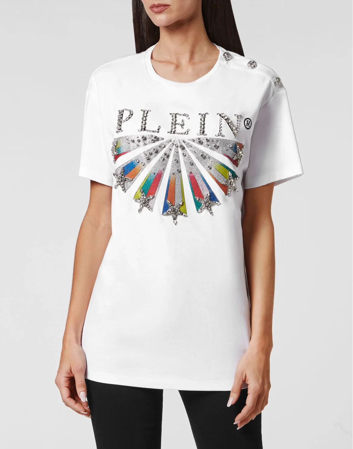 T-shirt Round Neck Man fit Plein Star with Crystals, цвет: Белый
