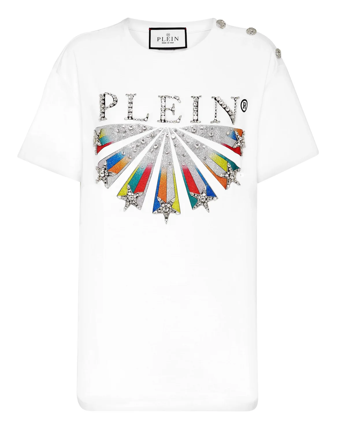 T-shirt Round Neck Man fit Plein Star with Crystals, цвет: Белый