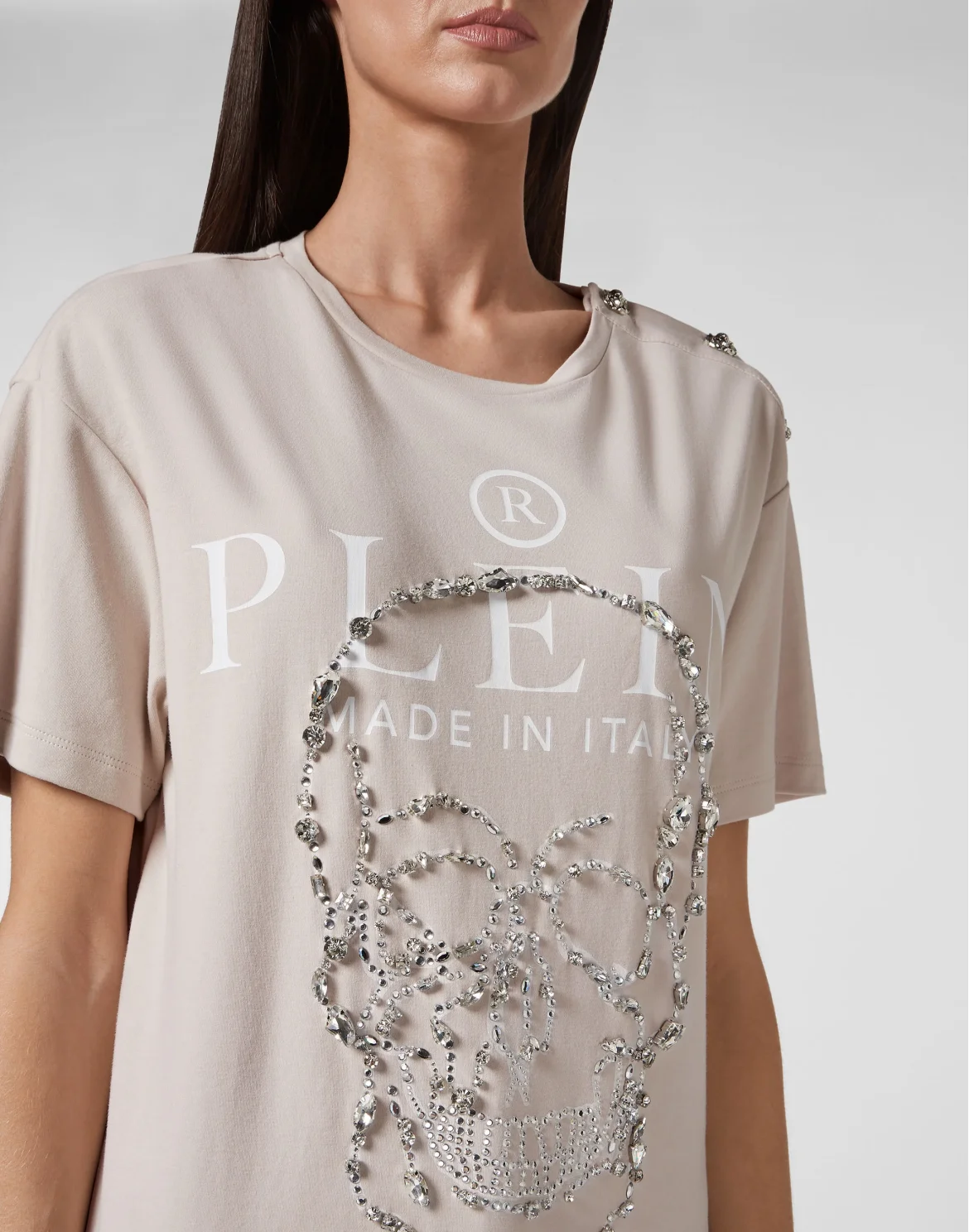 Tank Top Padded Shoulder with Crystals, цвет: Бежевый