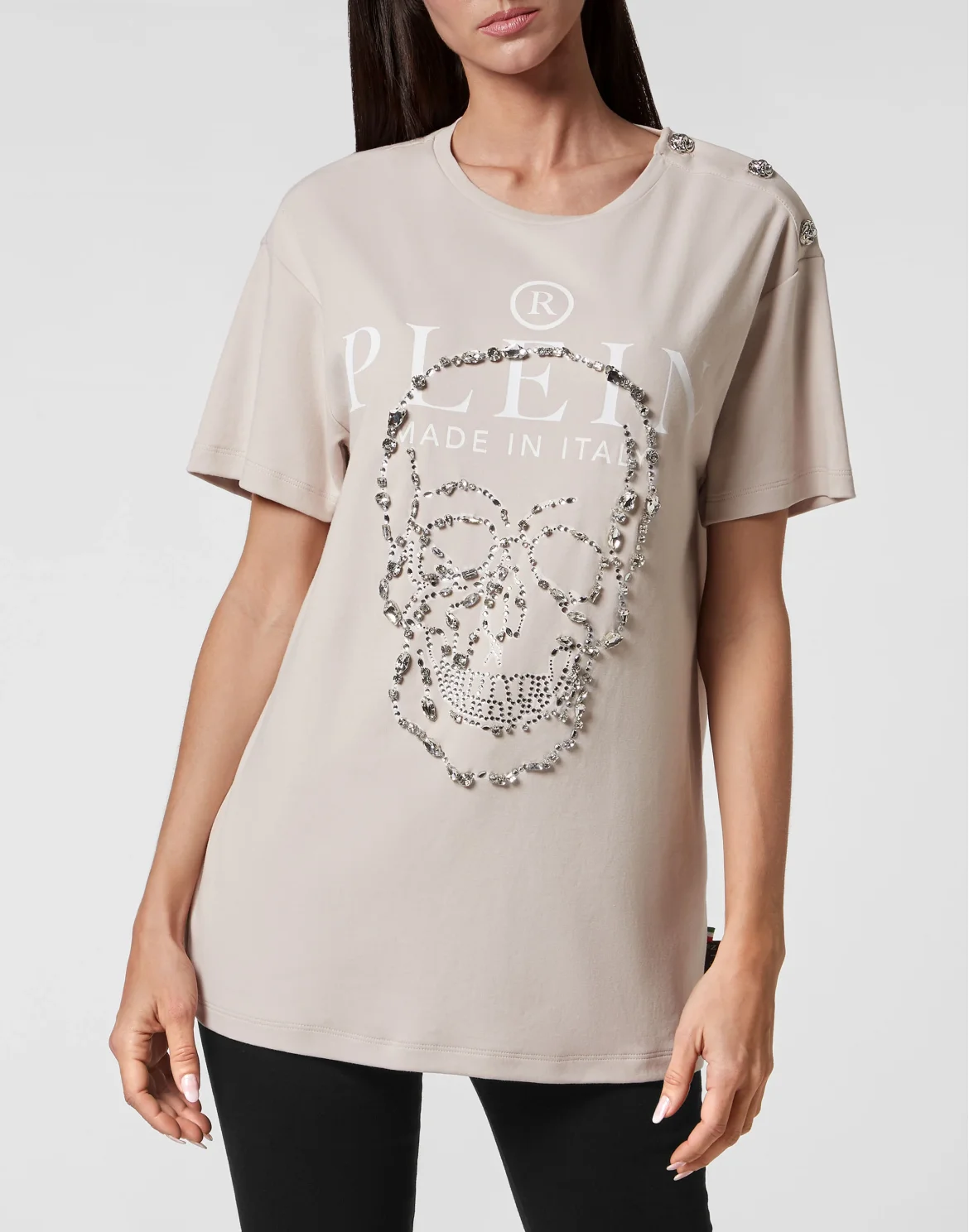 Tank Top Padded Shoulder with Crystals, цвет: Бежевый