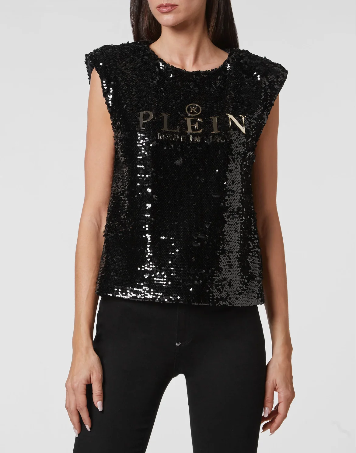Tank Top Padded Shoulder with Crystals, цвет: Черный