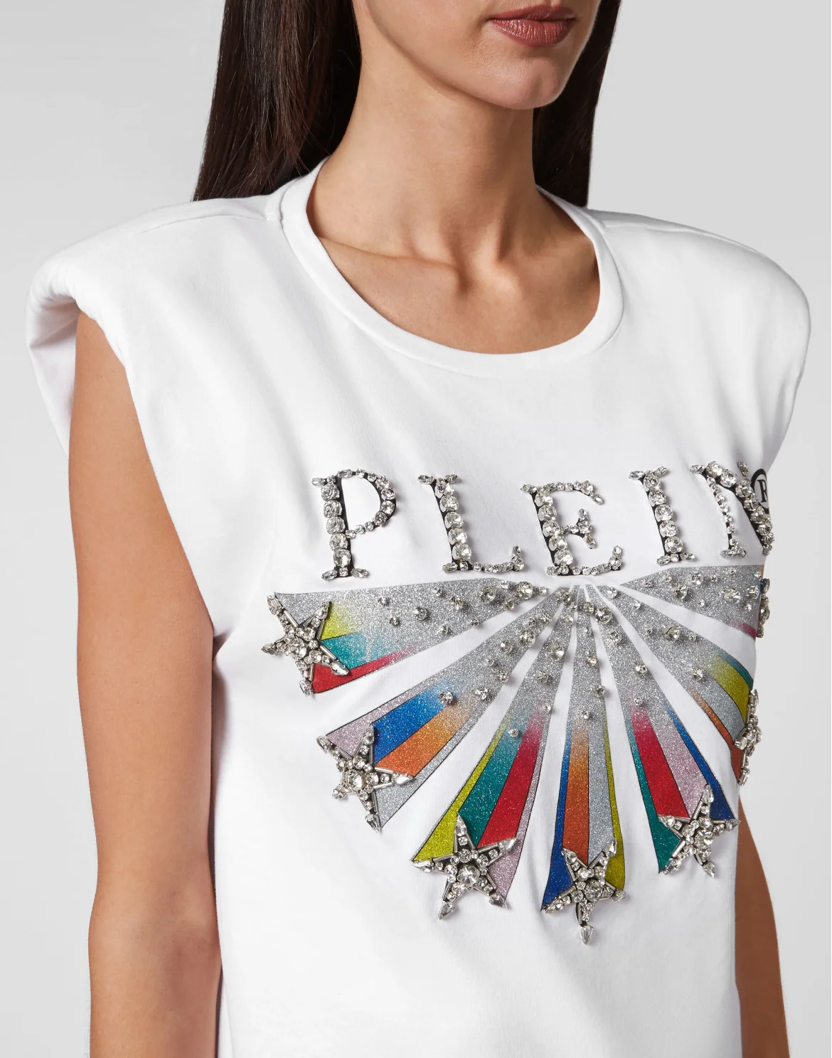 Tank Top Padded Shoulder Plein Star with Crystals, цвет: Белый
