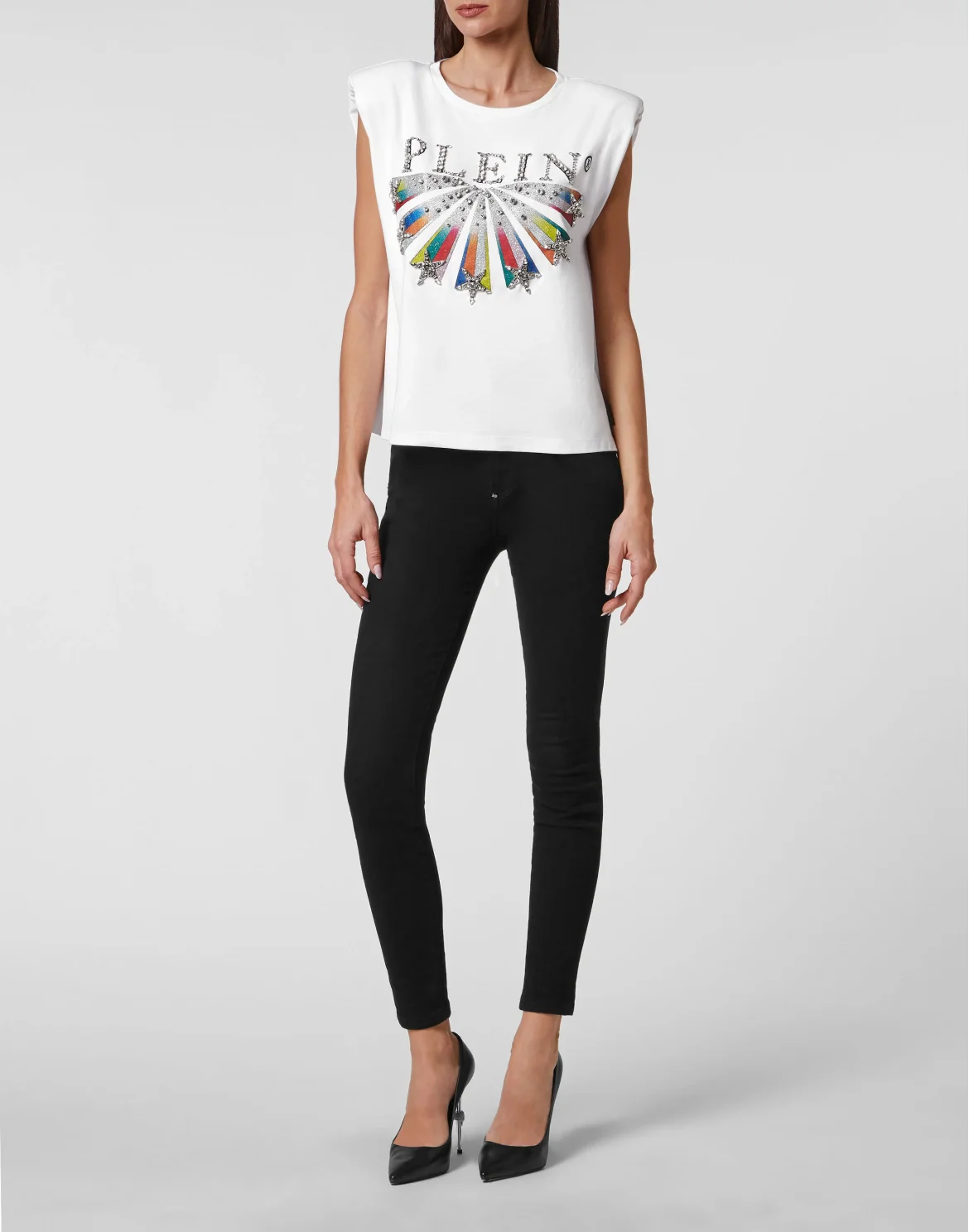 Tank Top Padded Shoulder Plein Star with Crystals, цвет: Белый