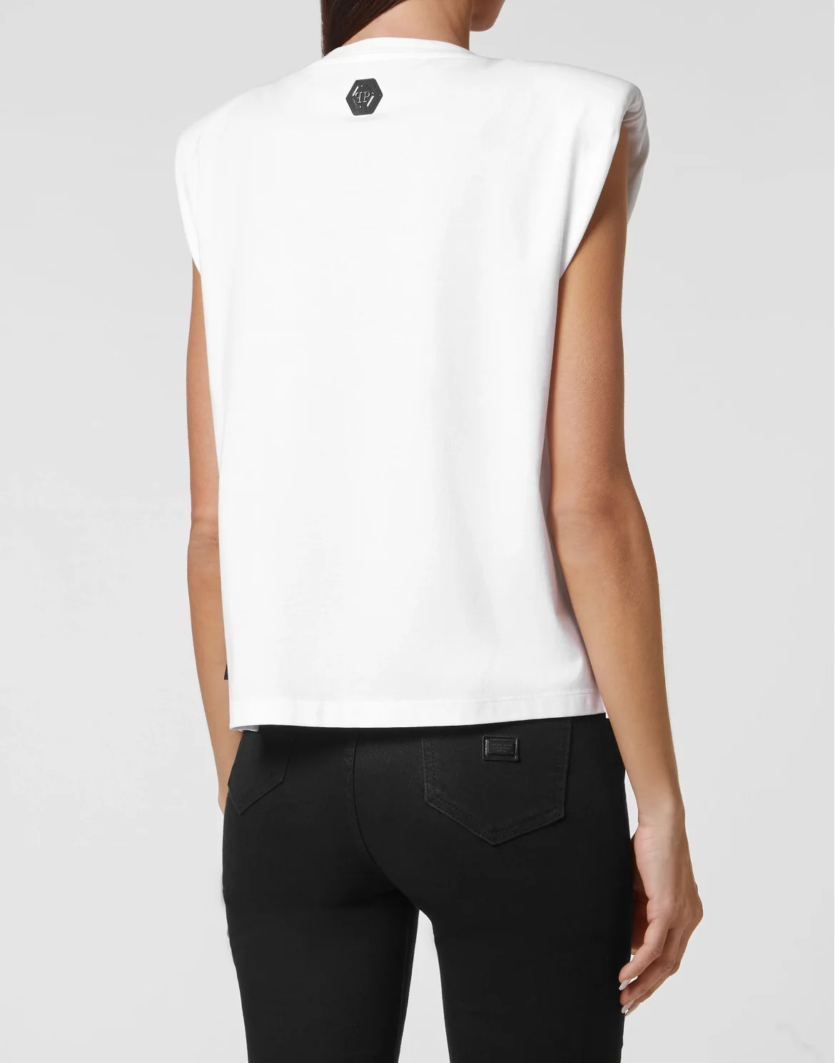 Tank Top Padded Shoulder Plein Star with Crystals, цвет: Белый
