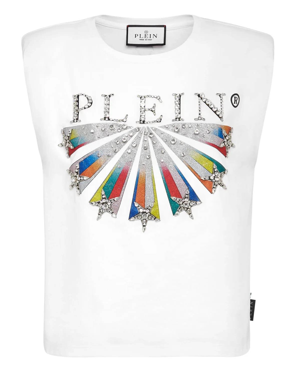 Tank Top Padded Shoulder Plein Star with Crystals, цвет: Белый