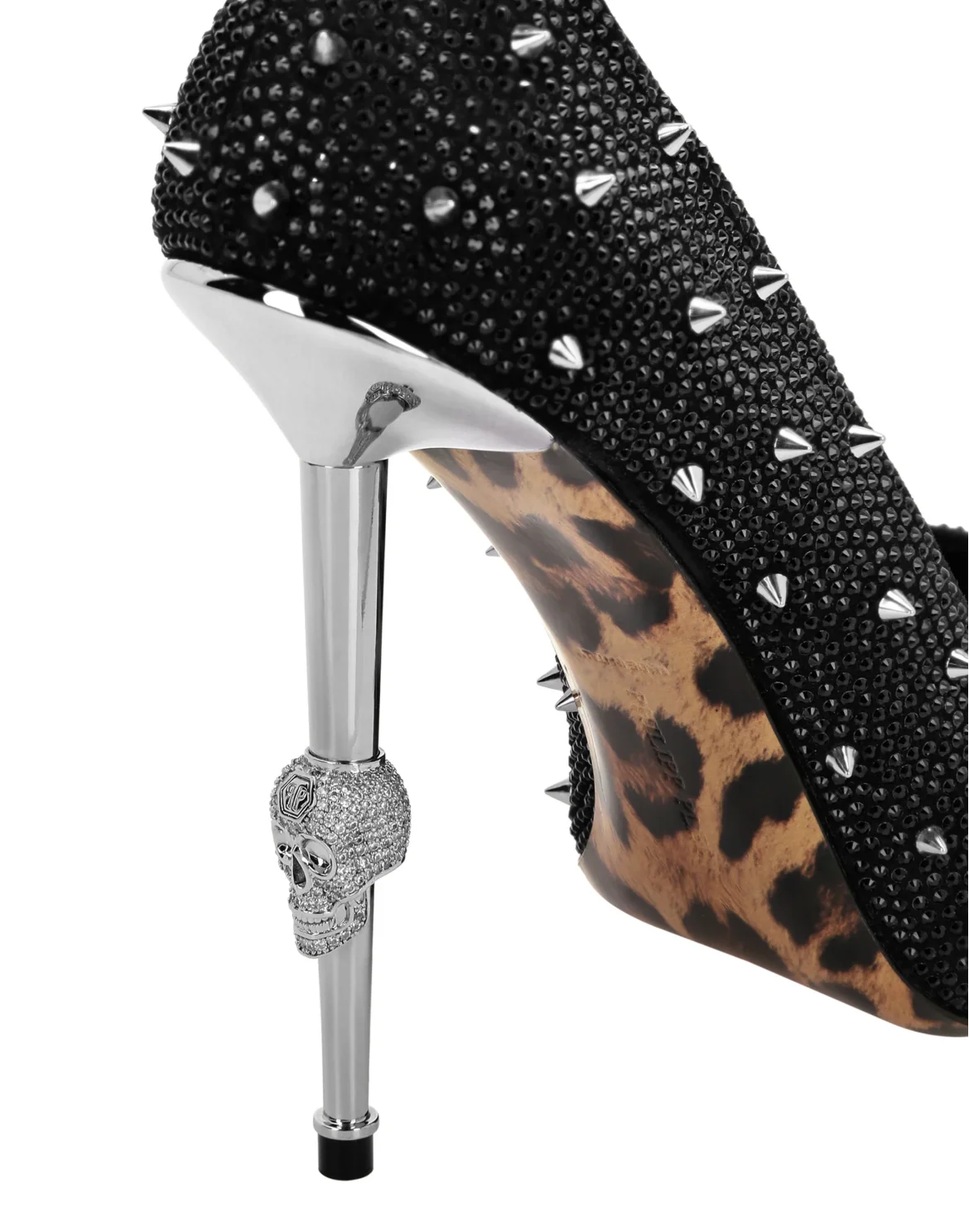 Skull Heel Crystal & Stud Pumps, цвет: Черный
