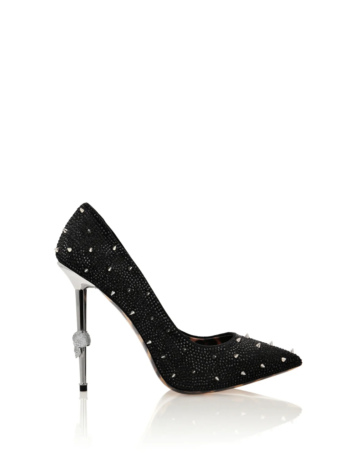 Skull Heel Crystal & Stud Pumps, цвет: Черный