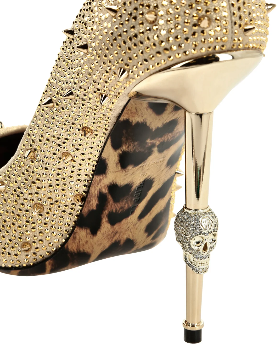 Skull Heel Crystal & Stud Pumps, цвет: Золотой