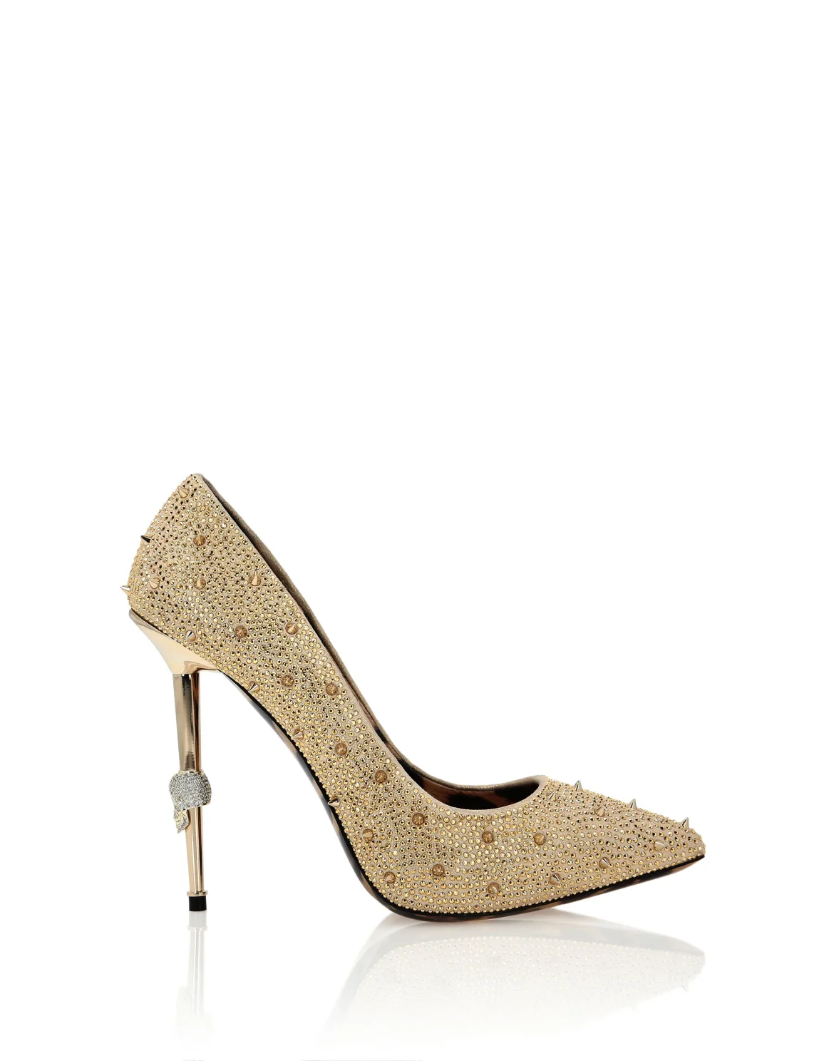 Skull Heel Crystal & Stud Pumps, цвет: Золотой