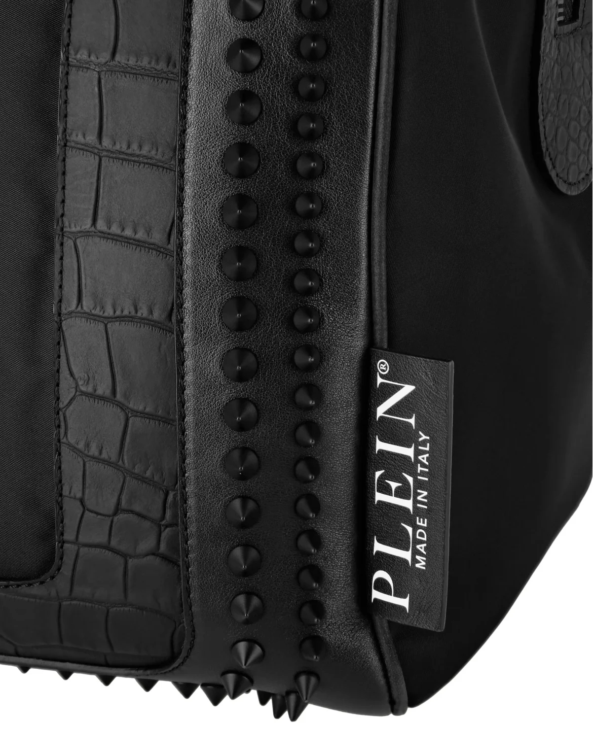 Nylon And Croco Effect Leather Handle Bag, цвет: Черный