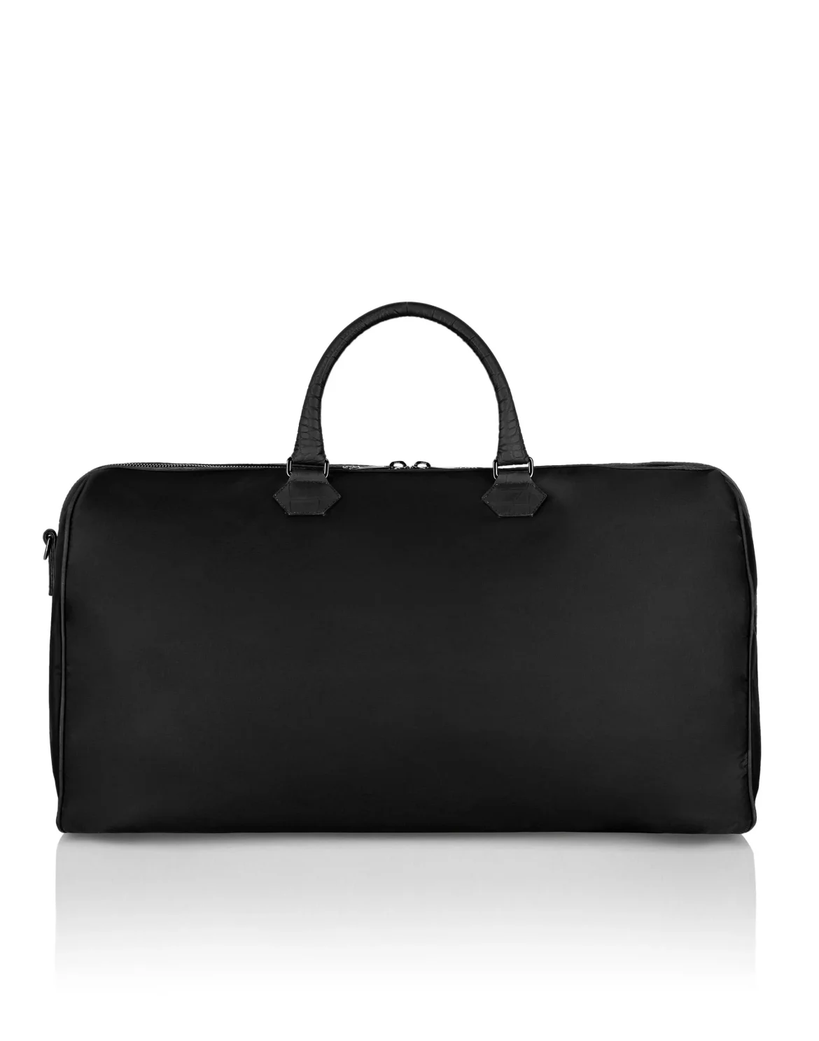 Nylon And Croco Effect Leather Handle Bag, цвет: Черный