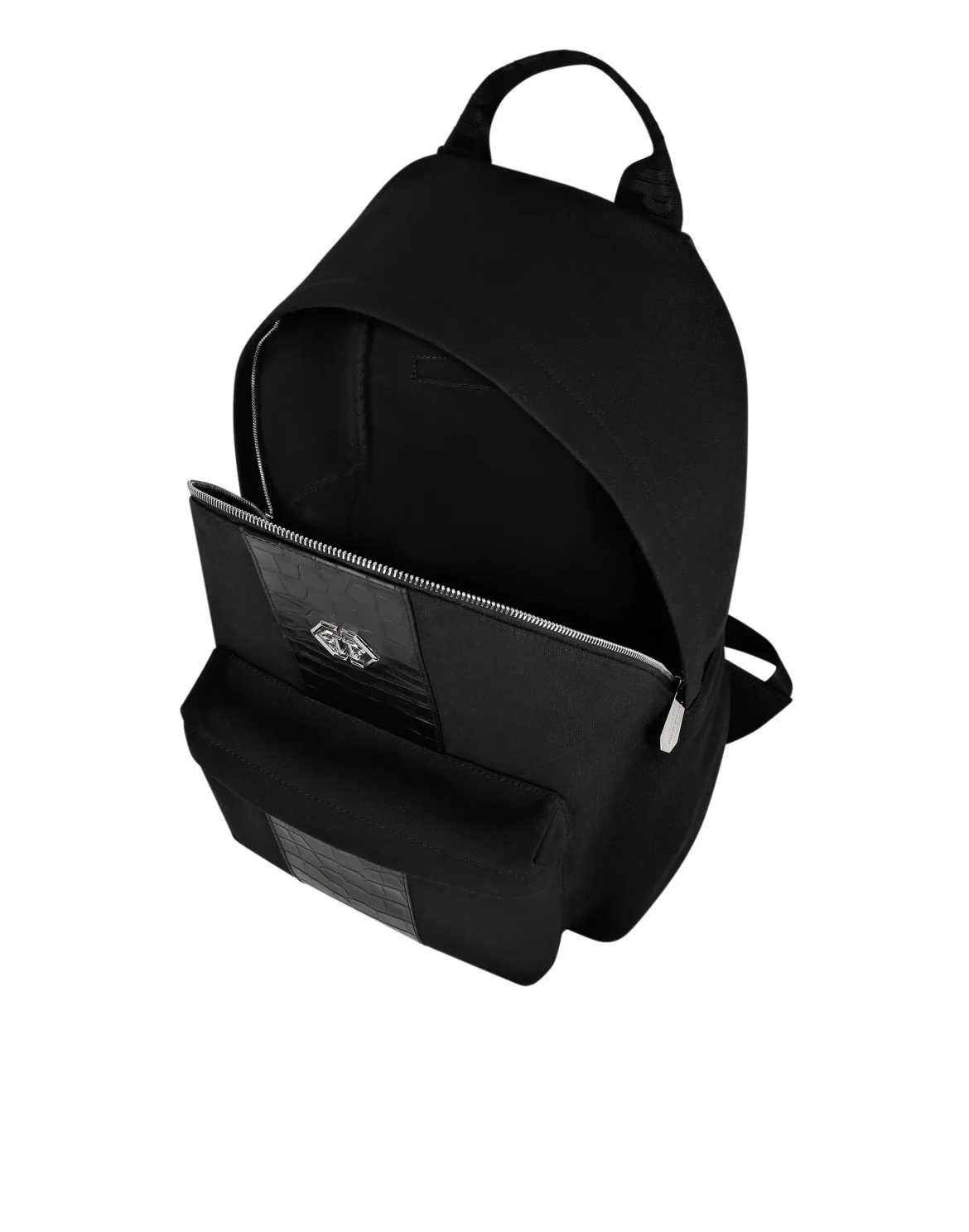 Croco Effect Canvas Backpack, цвет: Черный