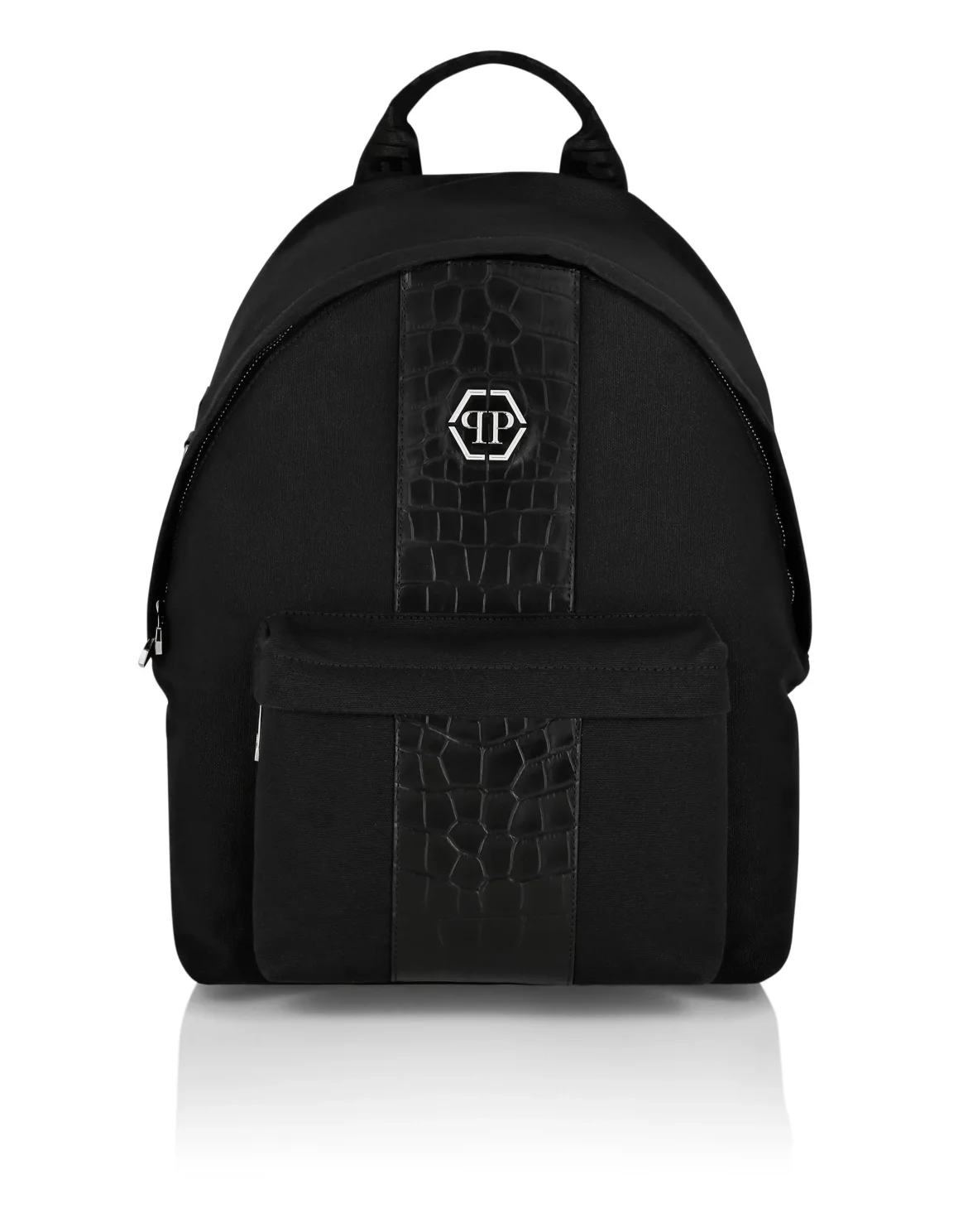 Croco Effect Canvas Backpack, цвет: Черный