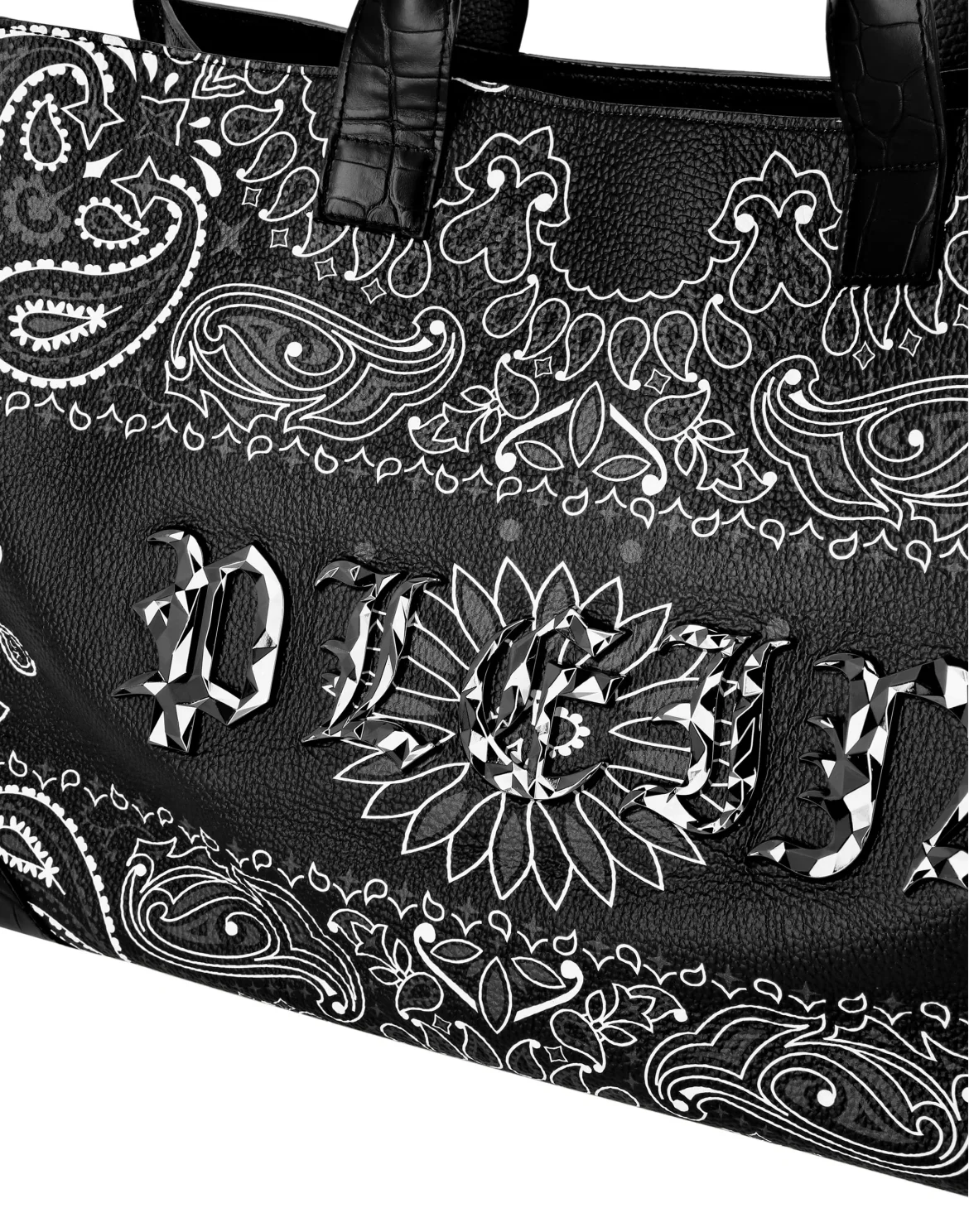 Leather Handle Bag Paisley Gothic Plein, цвет: Черный