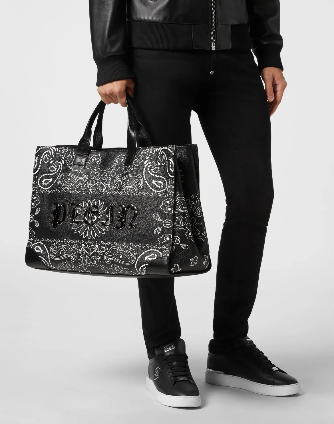 Leather Handle Bag Paisley Gothic Plein, цвет: Черный