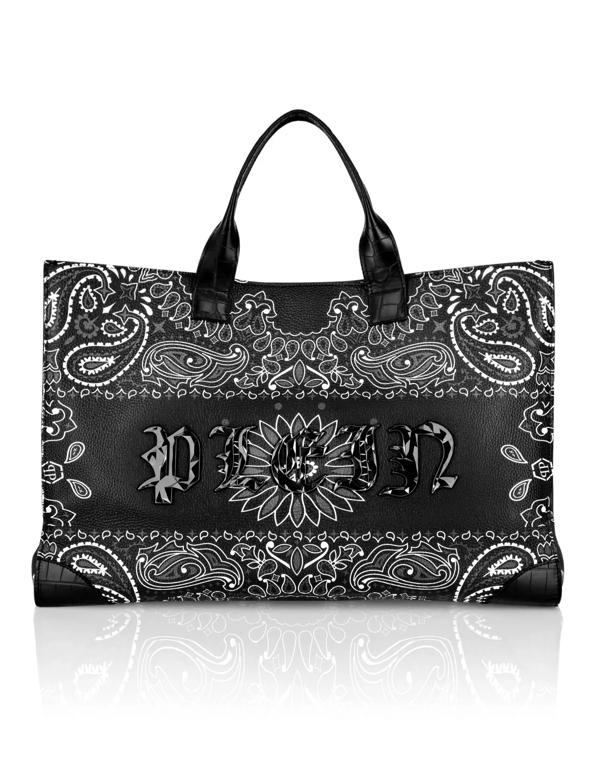 Leather Handle Bag Paisley Gothic Plein, цвет: Черный