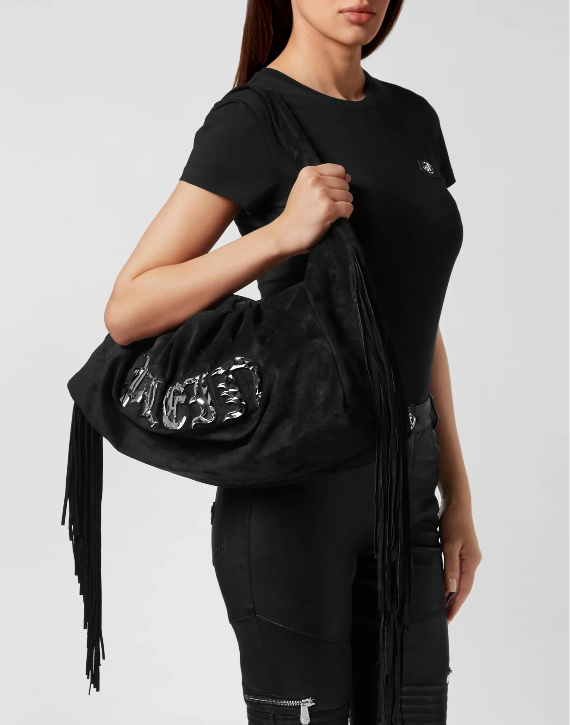 Suede Large Handle Bag Gothic Plein, цвет: Черный