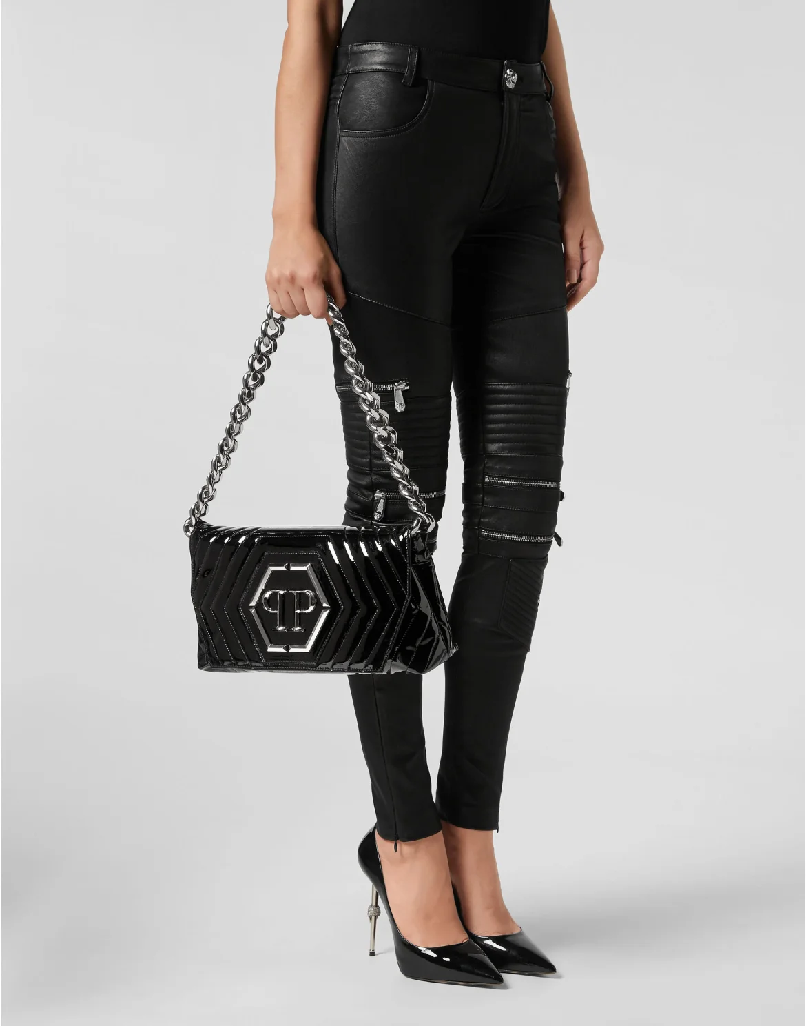 Patent Leather Small Shoulder Bag Stones, цвет: Черный
