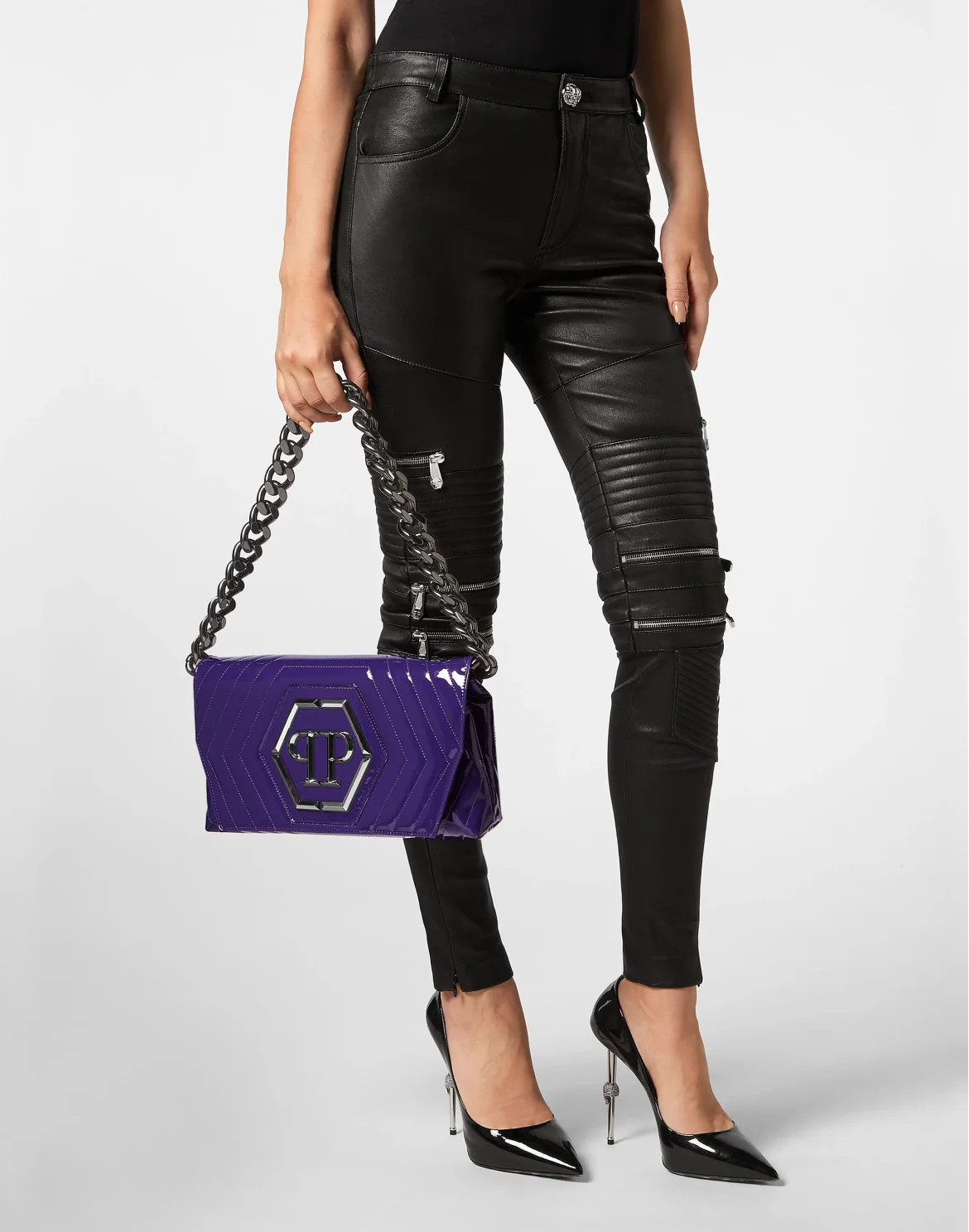 Patent Leather Small Shoulder Bag Stones, цвет: Фиолетовый