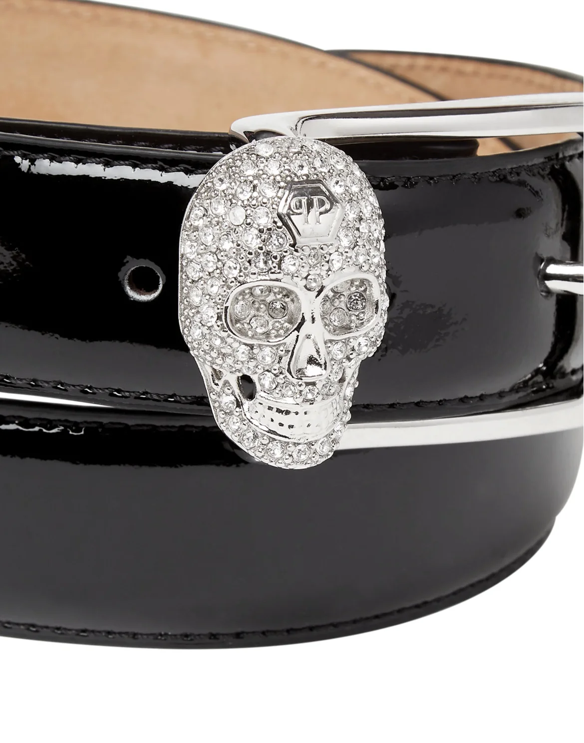 Patent Leather Belt Crystal Skull, цвет: Черный