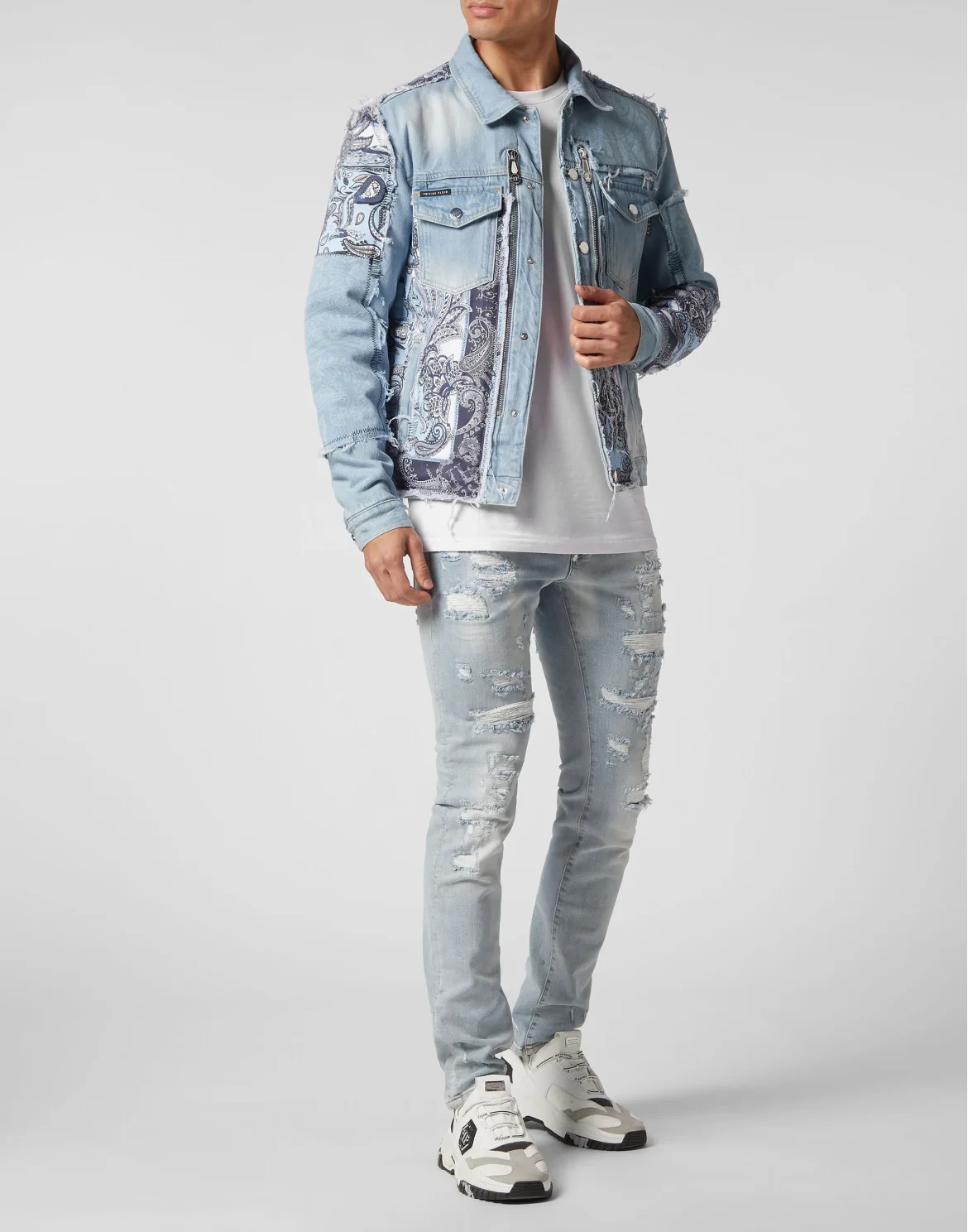 Denim Jacket Paisley Bandana Patchwork, цвет: Голубой