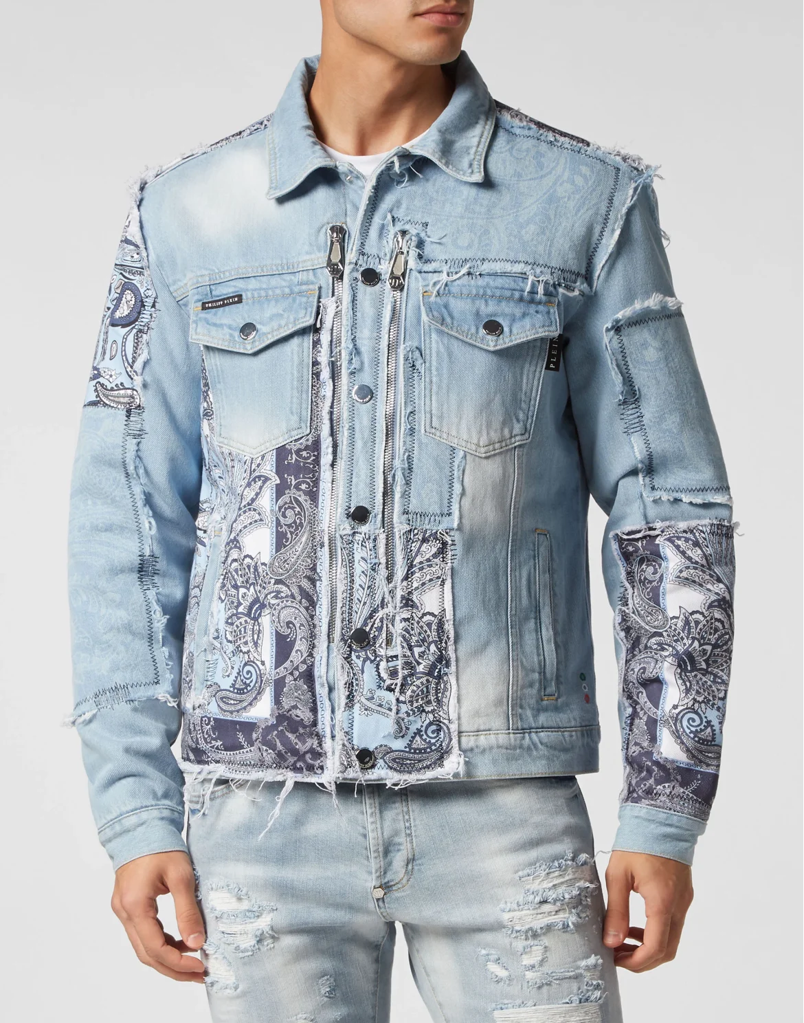 Denim Jacket Paisley Bandana Patchwork, цвет: Голубой
