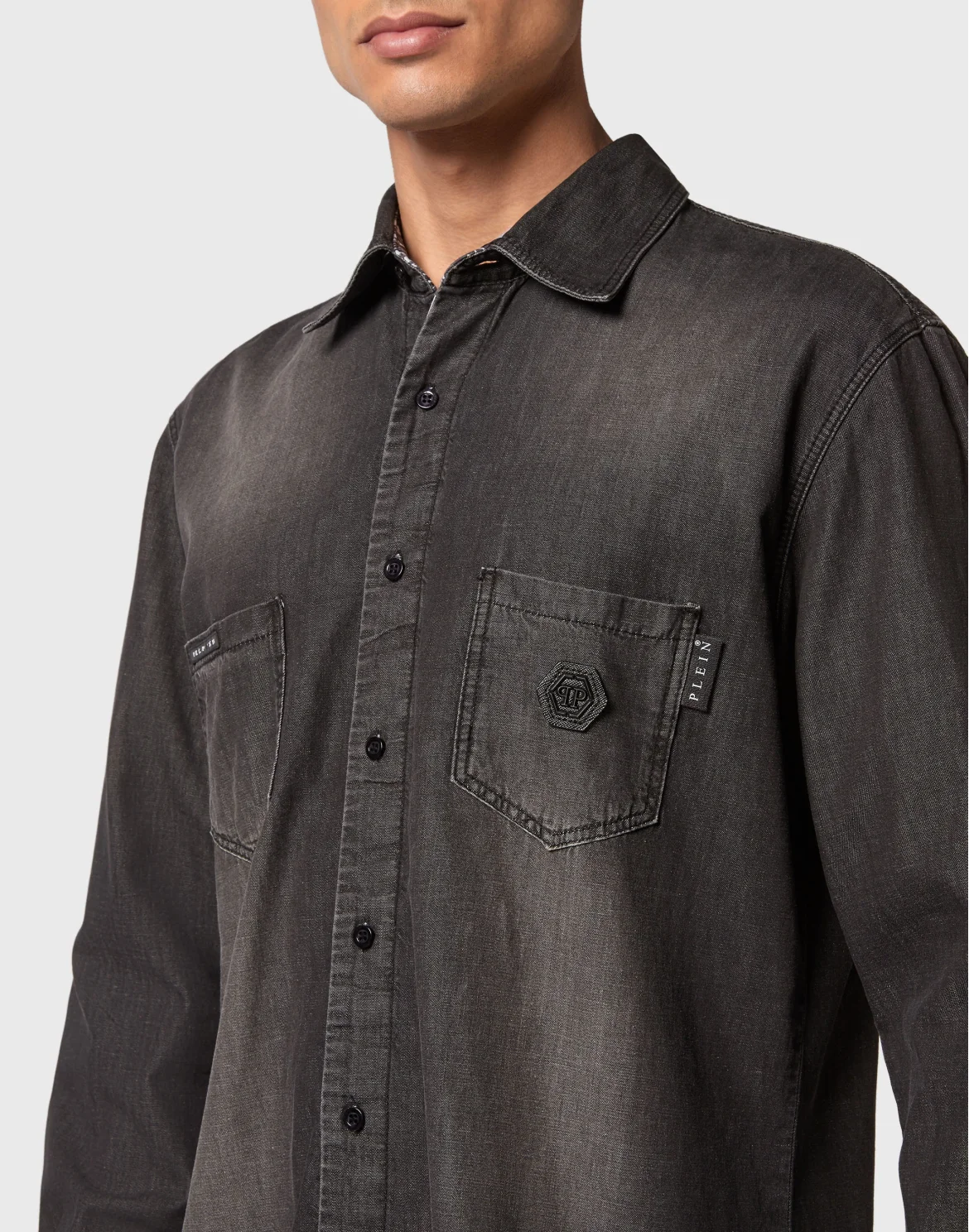 Denim Shirt LS Paisley Strass, цвет: Черный