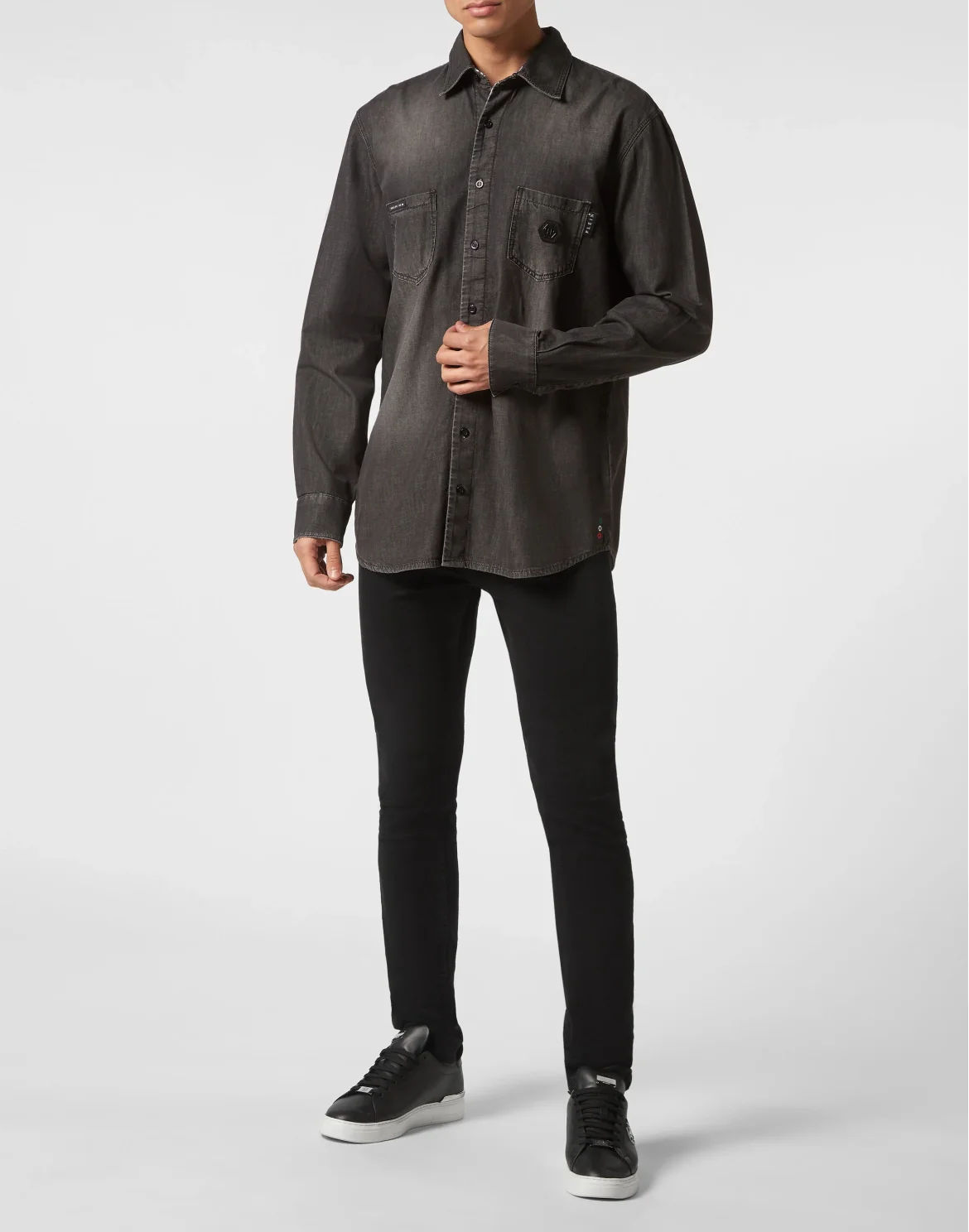 Denim Shirt LS Paisley Strass, цвет: Черный